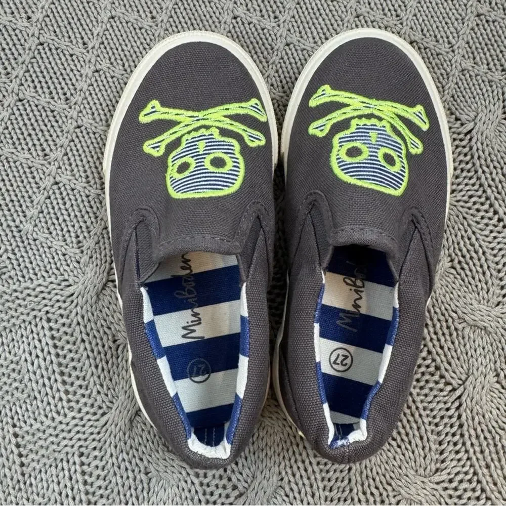 Mini Boden Skull Slip-On Shoes - Gray and Green ~ 10 Toddler